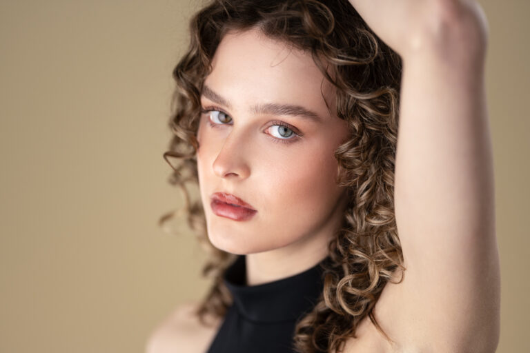 Model on a beige background